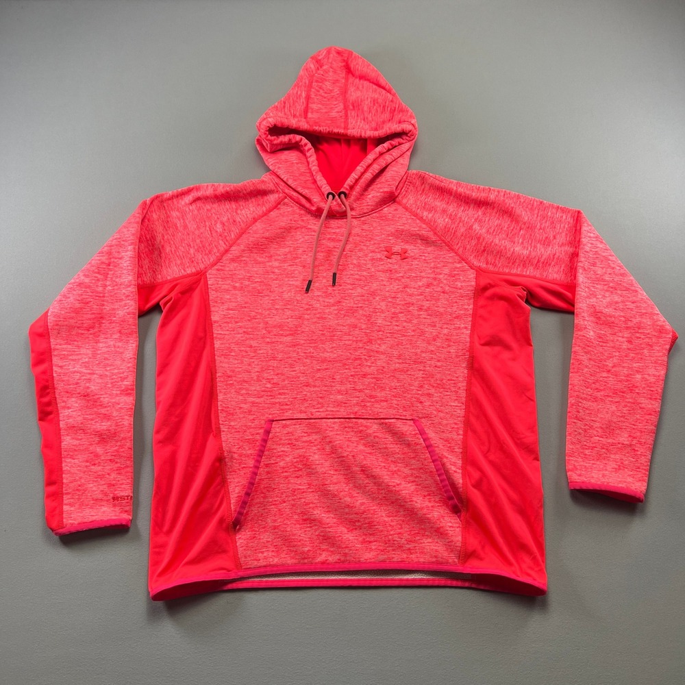 Under Armour Hoodie Womens Large Coral Pink Cold Gear Loose Fit Raglan Sleeve